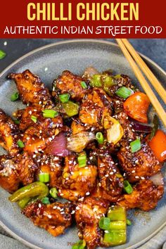 Chilli Chicken in a plate with chopsticks Chilli Chicken Recipe, Chicken Diet, Chilli Paneer, Red Chili Sauce, Chilli Chicken, Cooked Veggies, Chinese Dishes, Chicken Chili, Boneless Chicken