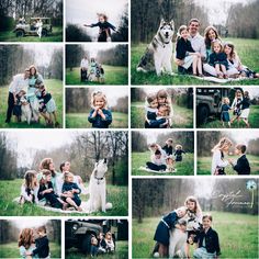 a collage of family photos with their dog