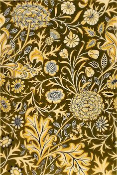 an intricately designed wallpaper with flowers and leaves