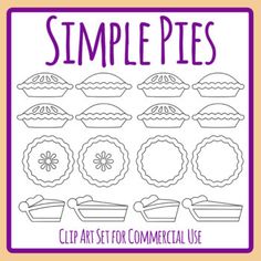 the simple pies clip art set for commercial use is shown in purple and white