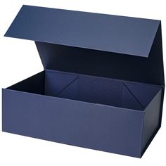 an open blue box on a white background