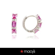 in stock Huggie Hoop Earrings, White Sapphire, Pink Sapphire, Emerald Cut, Emerald, Sapphire, Buy Online, Hoop Earrings, New York