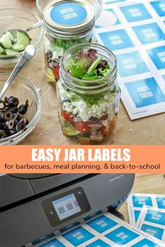 mason jar labels for barbeques, meal planning and back - to - school