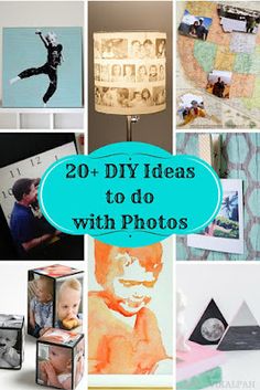 there are many different pictures with the words 20 diy ideas to do with photos