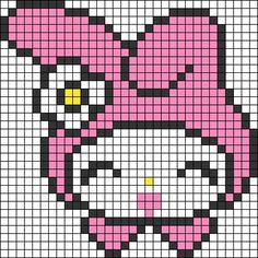 an image of hello kitty with pink hair and bow on it's head, in the style of pixel art