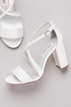 Dyeable Crisscross Strap Block Heel Sandals White Wedding Shoes