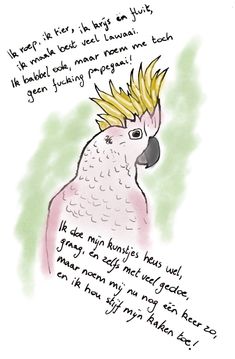 a drawing of a cockatoo with a poem written on it