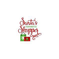 santa's favorite shopper christmas card with shopping bag and present on white background