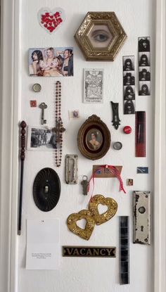 a white door with many different items on it