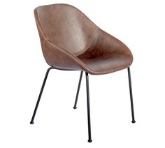 a brown leather chair with metal legs