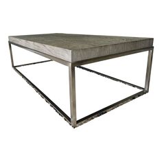 a square wooden table with metal frame and wood grained edges on an isolated white background