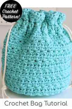 a crochet bag is shown with the text, free crochet pattern