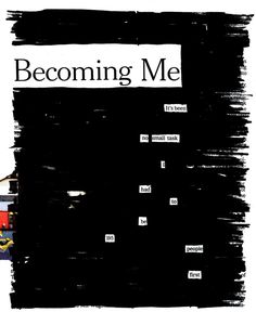 a black and white poster with the words becoming me on it's back side