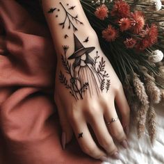 Matching Witch Tattoo, Witchcore Tattoo, Small Witchy Tattoo Ideas, Witchy Aesthetic Tattoo, Nature Witch Tattoo, Witchy Friend Tattoos, Yule Tattoo, Cute Witchy Tattoos, Salem Tattoo Ideas