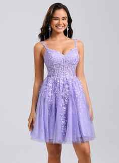 Light Purple Hoco Dresses, Purple Dama Dresses, Tangled Homecoming, Purple Homecoming Dress Short, Quinceanera Dresses Short, Sweet 16 Dresses Short, Short Flower Dress, Purple Prom Dress Short, Hoco Dresses Purple