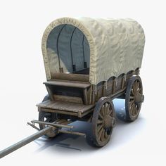 an old covered wagon is shown on a white background with no people or objects around it