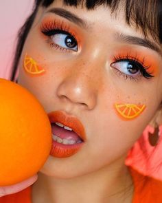 Orange Fruit Makeup, Fruit Face Painting, Fruit Face Paint, Fruit Inspired Makeup, Orange Fruit Costume, Fruit Outfits, Fruit Makeup, Fruit Costumes