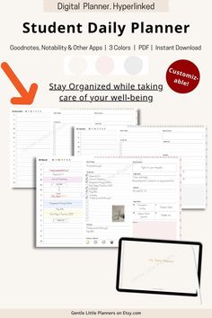the student daily planner is shown with an arrow pointing to it
