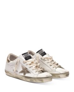 Golden Goose Deluxe Brand Women's Super-Star Low Top Sneakers Womens Golden Goose, Golden Goose Ball Star Women, Golden Goose Gold Glitter, Golden Goose Gold Star, Golden Goose Outfit, Goose Shoes, Preppy Fashion, Preppy Shoes, Golden Goose Deluxe Brand