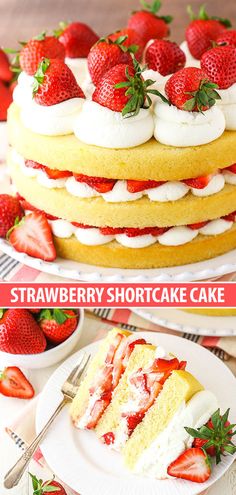 strawberry shortcake cake with fresh strawberries on top