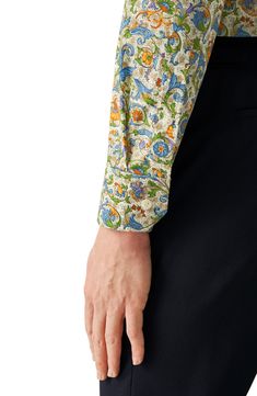 A vibrant floral design defines a modern-fit dress shirt cut from pure cotton. Smart cuffs convert from button to French for added versatility. Spread collar with permanent collar stays Convertible button cuffs 100% cotton Dry clean or machine wash, line dry Imported Elegant Multicolor Floral Print Shirt, Elegant Fitted Multicolor Shirt, Patterned Formal Shirt For Spring, Elegant Multicolor Shirt For Formal Occasions, Elegant Printed Green Shirt, Elegant Multicolor Formal Shirt, Elegant Green Printed Shirt, Formal Multicolor Slim Fit Shirt, Elegant Multicolor Shirt With Button Closure