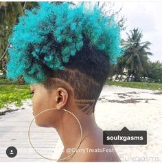 Turquoise Hair Black Women, Hair Black Women Natural, Undercut Natural Hair, Natural Short Cuts, Electric Lemonade, Curly Hair Fade, Hair Black Women