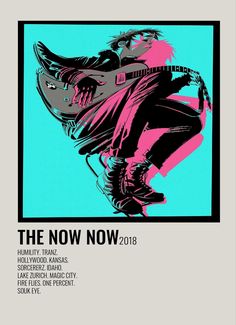 an advertisement for the now now tour is shown in pink and black on a blue background