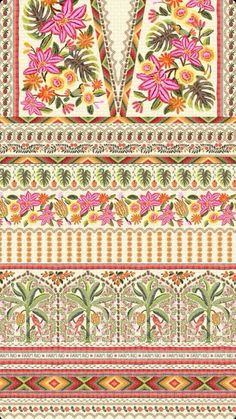 an intricately designed wallpaper with flowers and leaves on the border, is shown