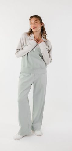 Soft mint trouser sweatpants in high-tech neo fabric. #matchingset #sweatset #quarterzip #sweatpants #cozyoutfits #winteroutfitinspo #winteroutfits Soft Mint, High Tech