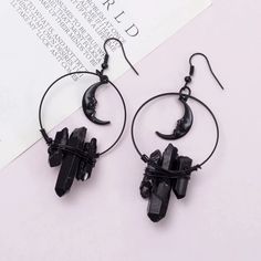 Metal Color: black Mermaid Festival, Gothic Mermaid, Gothic Hippie, Moon Quartz, Witchy Earrings, Earrings Gothic, Festival Earrings, Boho Crystal, Pagan Jewelry