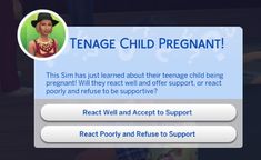 a screen shot of the teenage child pregnant application