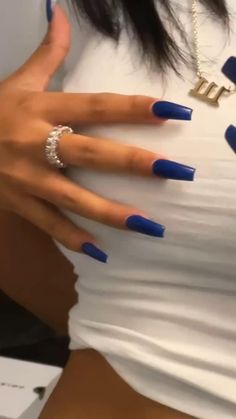 Solid Color Acrylic Nails Coffin Medium, Colorful Nail Ideas Acrylic, Solid Color Acrylic Nails With Design, Acrylic Nails For January, Colombia Nails Design, Bluish Purple Nails, A Rylic Nails, Crip Blue Nails Acrylic, Blue Nail Ideas Acrylic