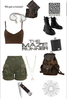 Maze Runner Clothes Aesthetic, The Maze Runner Clothes Outfits, Maze Runners Outfit, Maze Runner Accessories, Dystopian Dti Outfit, Maze Runner Shifting Outfit, Maze Runner Female Outfits, Dystopian Halloween Costume, Maze Runner Halloween Costume