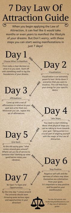 the 7 day law of attraction guide is shown in black and white, with an arrow pointing