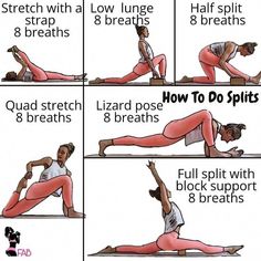 a woman doing yoga poses with the instructions for her to do it in different positions