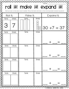 roll it make it expand it printable worksheet for students to practice addition skills