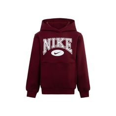 With a game day inspired design, your active child will love this kids' Nike pullover hoodie. With a game day inspired design, your active child will love this kids' Nike pullover hoodie. FEATURES Attached hood Long sleeves Ribbed cuffs and hem 1 Kangaroo pocket on the front Graphic wordmark logo printed across the chest Gender neutralFABRIC & CARE Cotton, polyester Machine wash Imported Size: 5. Gender: male. Pattern: Solid. Material: Cotton Blend. Nike Pullover Hoodie, Toddler Nikes, Nike Pullover, Word Mark Logo, Kids Nike, Fabric Care, Pullover Hoodie, Baby Toddler, Cotton Blend