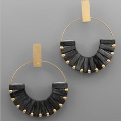 Wood * Gold Metal * Post * 2 1/2"L Chic Black Hoop Earrings, Metal Post, Wood Bar, Gold Wood, Circle Earrings, Earrings Color, Gold Black, Jewelry Inspiration, Frosting