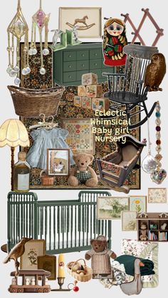 there is a collage with many different things in the room and on the wall