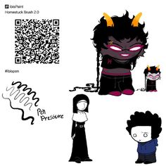 an image of some cartoon characters with qr codes on them and one person holding a cell phone