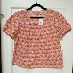 Nwt Fun Spring/Summer J. Crew Factory Top In Size Petite Large. From A Smoke-Free Home! Printed Pink Summer Top, Pink Relaxed Fit Top For Vacation, Pink Relaxed Fit Blouse For Vacation, Summer Pink Tops With Floral Print, Pink Printed Vacation Tops, Pink Relaxed Fit Summer Top, Pink Cotton Top For Vacation, Pink Relaxed Fit Tops For Summer, Pink Short Sleeve Blouse For Summer