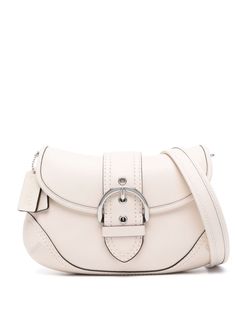 chalk white calf leather smooth grain panelled design single detachable top handle leather tag foldover top decorative buckle detail canvas lining internal zip-fastening pocket internal logo patch silver-tone hardware concealed magnetic fastening White Satchel With Palladium Hardware And Top Handle, White Top Handle Satchel With Palladium Hardware, Modern White Satchel With Palladium Hardware, Chic White Satchel With Palladium Hardware, Designer White Satchel With Palladium Hardware, White Bags With Buckle Closure For Everyday Use, Classic Leather Shoulder Bag With Buckle Closure, White Top Handle Shoulder Bag With Metal Hardware, Classic Leather Bag With Buckle Closure