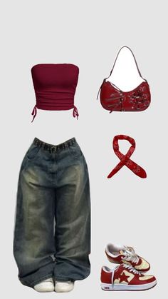 Red Cargo Outfit, Red Cargo Pants Outfit, Y2k Outfits Pants, Street Style Outfits Casual, Red Cami, Trashy Outfits, Outfit Inspo Casual, Clothes And Shoes, Swaggy Outfits