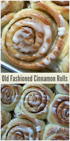 old fashioned cinnamon rolls with icing on top