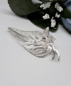 Leaf Brooch Leaf Jewelry Filigree Leaf Brooch Silver Leaf Flower Shaped Wedding Brooches Hallmarked, Wedding Flower Brooch Hallmarked, Wedding Flower Brooches Hallmarked, Flower Shaped Wedding Brooches, White Filigree Brooches For Wedding, White Filigree Wedding Brooches, White Sterling Silver Brooches For Wedding, White Sterling Silver Wedding Brooches, Wedding Sterling Silver Brooch With Intricate Design