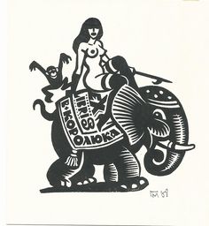 a drawing of a woman riding on the back of an elephant with a man sitting on top of it