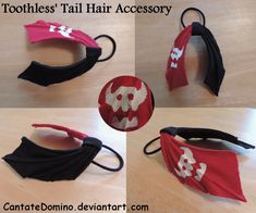 four images show how to make a toothless tail hair accessory