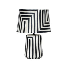 American Home Furniture | TOV Furniture - Minori Black Striped Papier Mache Table Lamp Bnb Decor, Unique Lampshades, Outdoor Table Decor, Console Table Bedroom, Red Lamp, Tov Furniture, Apt Ideas, Stylish Lighting, Striped Table