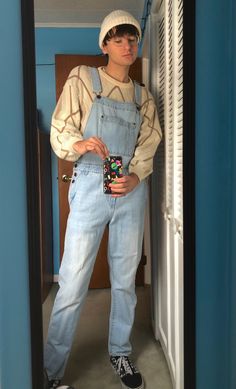 fashion men women unisex non-binary gen z gen-z 2020 overalls grandpa sweaters thrift thrifting clothing Blue Overalls Outfit Men, Overalls Men Fashion Aesthetic, Men’s Overalls Outfit, Mens Overalls Outfits, Overalls Outfit Men, Overalls Aesthetic, Overalls Men Fashion, Masc Outfits, Overalls Men