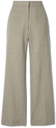 Wide Leg Beige Wool Pants, Wool Ankle-length Office Pants, Beige Wide Leg Wool Pants, Wool Ankle-length Pants For Office, Beige Wool Wide Leg Pants, Beige Wool Pants For Business Casual, Wool Wide-leg Pants For Business Casual, Beige Wide Leg Tailored Pants, Beige Wool Bottoms With Welt Pockets